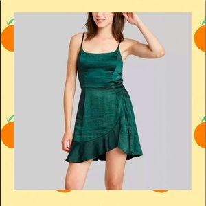 Wild Fable Forest Green Satin Wrap Dress